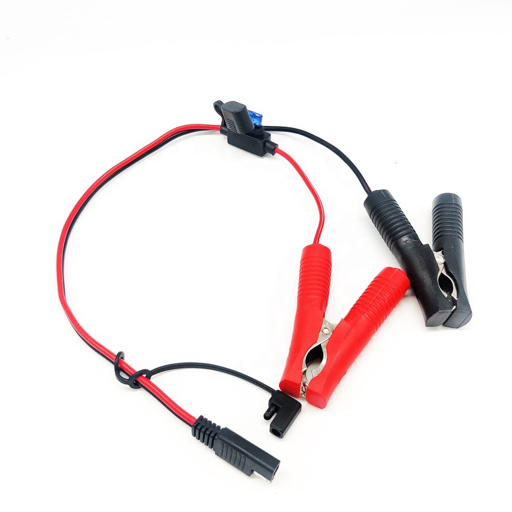 16awg Alligator Clip to Sae Cable Car Battery Cables 12v Crocodile Alligator Clip to Sae Connector With Middle Fuse Hold