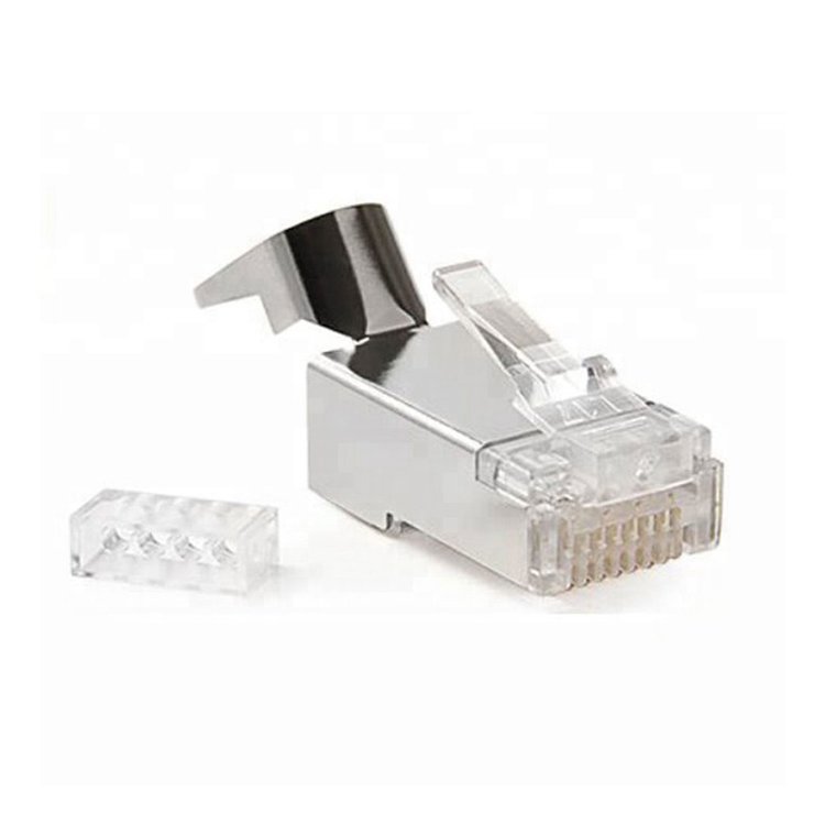 RJ45 8P8C CAT6 FTP Modular Plug Connector 3U-50U Gold Plated With Cable Clip