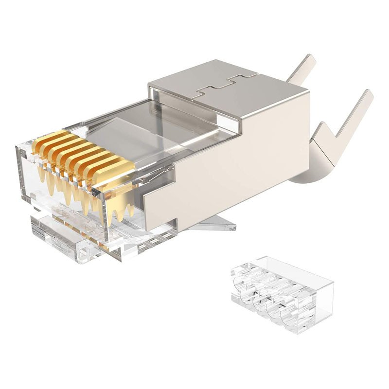 RJ45 8P8C CAT6 FTP Modular Plug Connector 3U-50U Gold Plated With Cable Clip