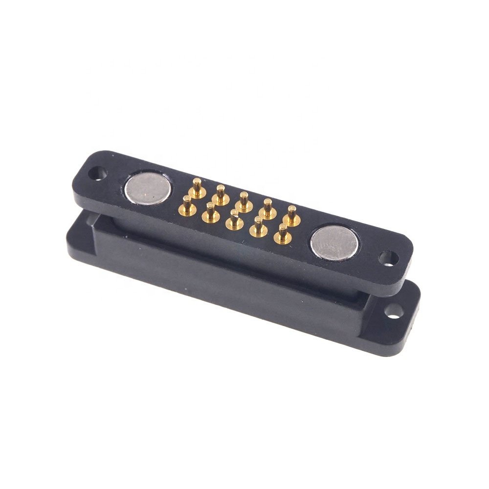 2.54MM Pitch 2x5 Male Female Mounting Holes PCB Spring Loaded 2.0A 36V DC Dual Row Magnetic Pogo Pin Connector 10 Position