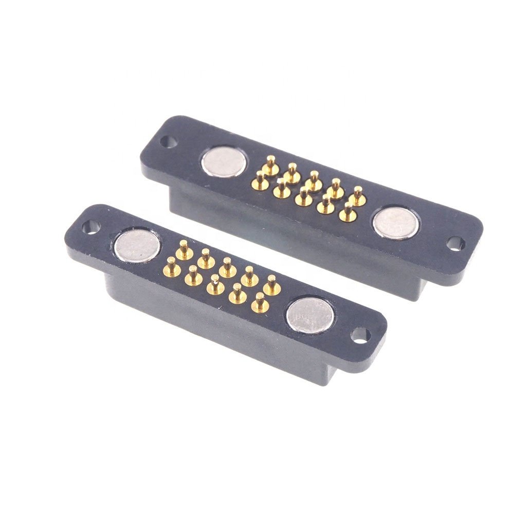 2.54MM Pitch 2x5 Male Female Mounting Holes PCB Spring Loaded 2.0A 36V DC Dual Row Magnetic Pogo Pin Connector 10 Position