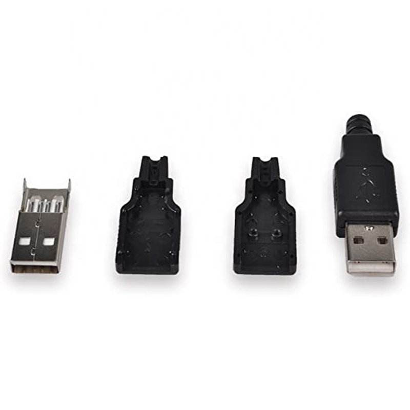 USB 2.0 Type A Male Socket 4 Pin Plug Connector with Black Plastic Cover