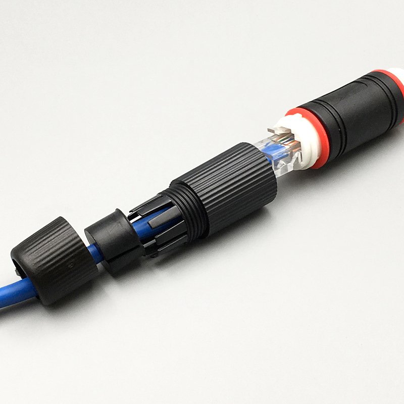 Black RJ45 Cat5E Cat6 network waterproof connector