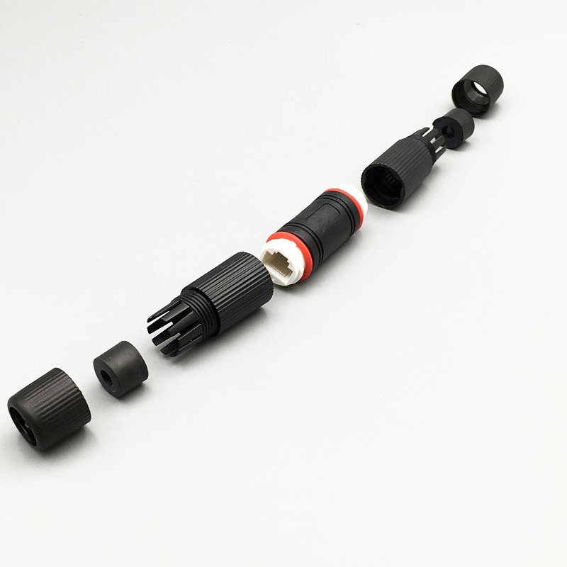 Black RJ45 Cat5E Cat6 network waterproof connector