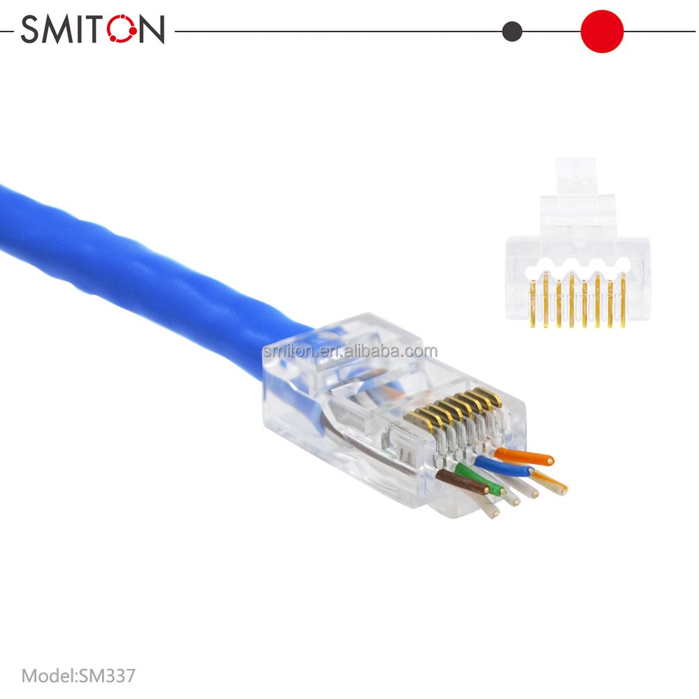Cable 1.2mm plug Rg45 utp 8 Pin Ethernet rj 45 Conector 8p8c utp Pass Through rj45 Connector Cat6A