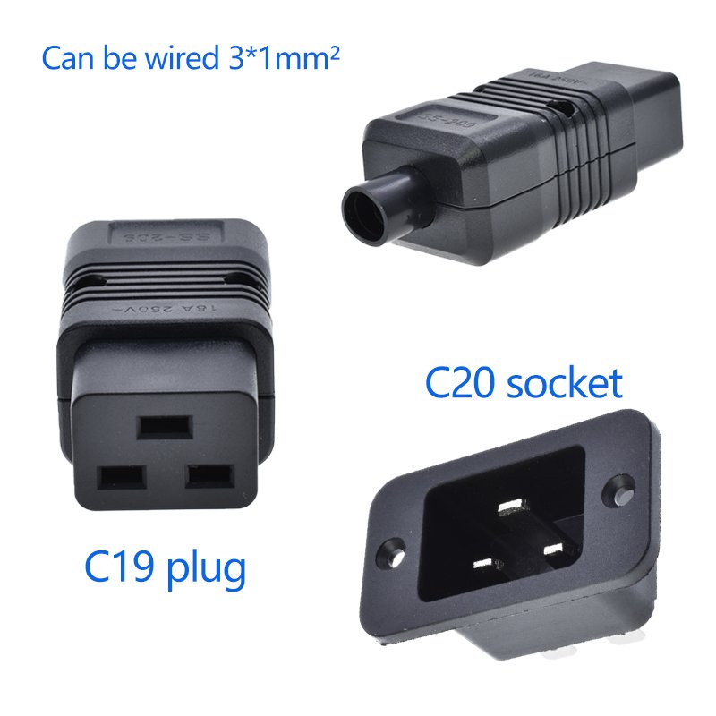 C19 Female Wiring Plug IEC 320 C20 Male connector 3 pins 16A 250V industrial detachable Power Top For PDU Cabinet UPS server
