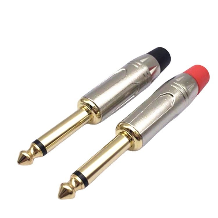 2 Pole Mono Stereo Jack 6.35mm Connector Gold-Plated 6.3MM 1/4 Inch Plug Audio Microphone Cable Connector