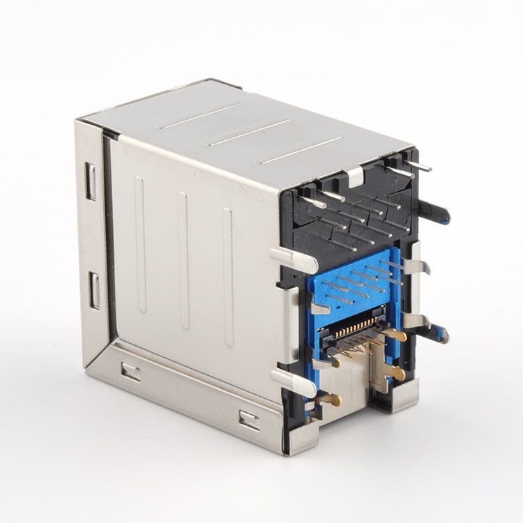 Three in One RJ45 Jack +USB Type C +USB 3.0 Type A Female Connector