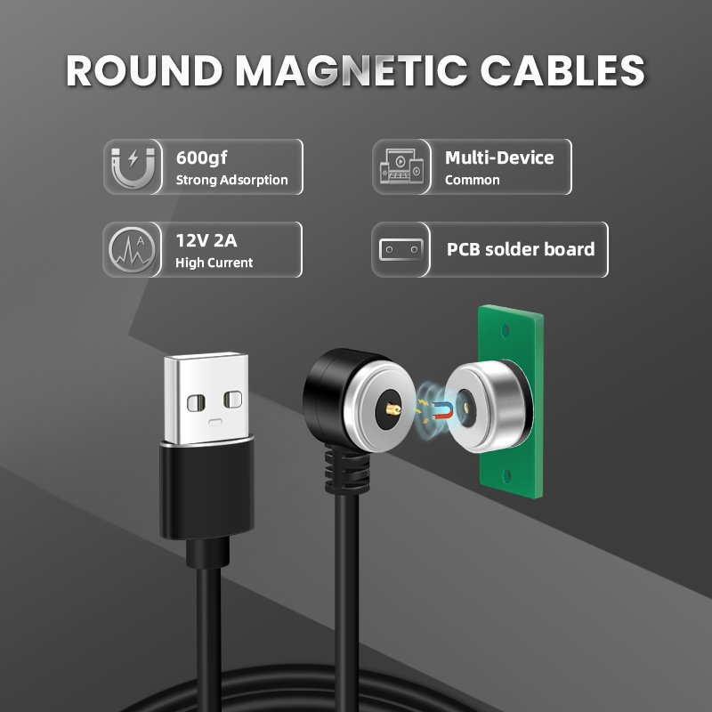Right Angle 90 Degrees 5V 2A Male Female Charging USB Cable Magnetic Connector With PCB