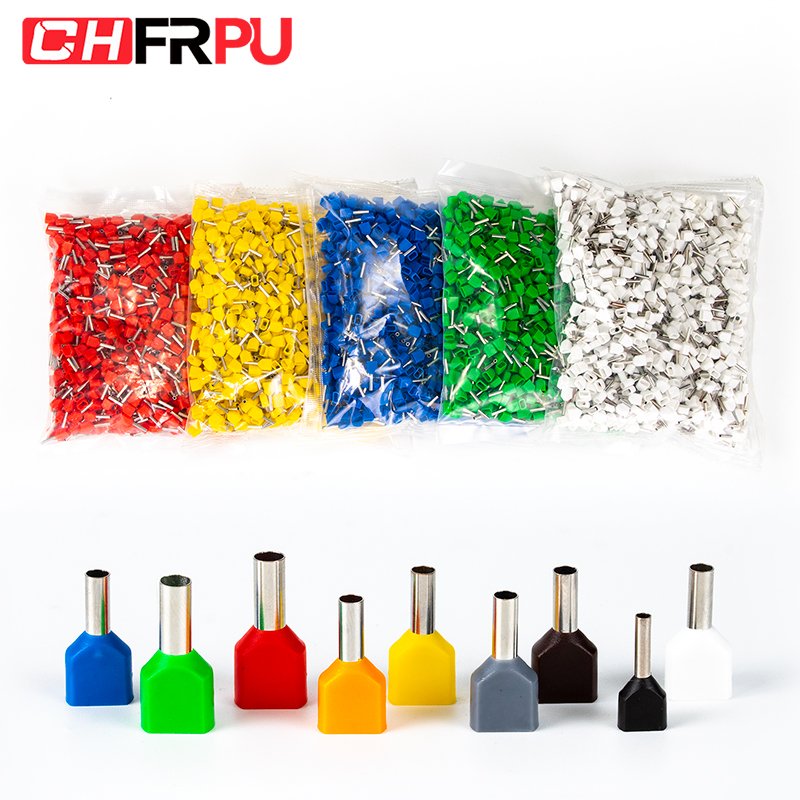 TE 2508 copper tube insulated crimp ferrule terminal TE Series Insulated twin cord end terminals TE2508 twin bootlace ferrules