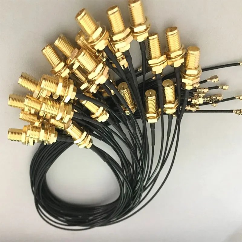 Factory supply RP reverse polarity SMA Female Bulkhead to ipex ufl connector WIFI cable assembly with 1.13 mm Pigtail Cable