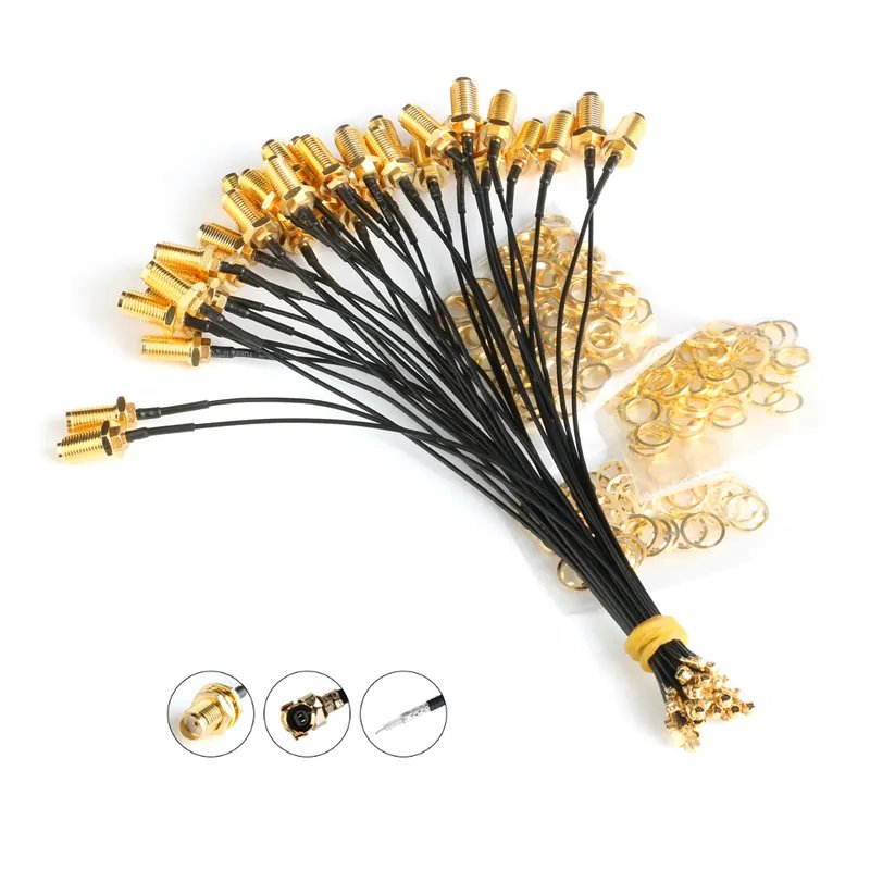 Factory supply RP reverse polarity SMA Female Bulkhead to ipex ufl connector WIFI cable assembly with 1.13 mm Pigtail Cable
