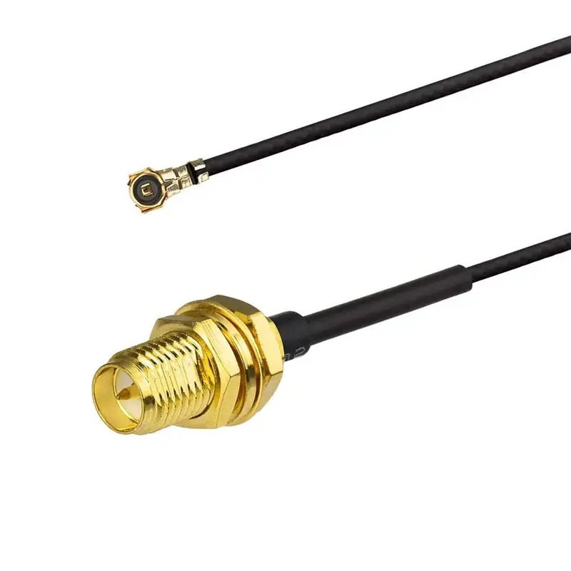 Factory supply RP reverse polarity SMA Female Bulkhead to ipex ufl connector WIFI cable assembly with 1.13 mm Pigtail Cable