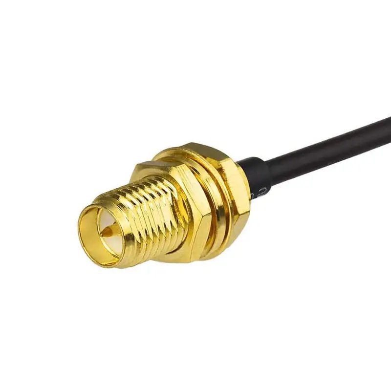 Factory supply RP reverse polarity SMA Female Bulkhead to ipex ufl connector WIFI cable assembly with 1.13 mm Pigtail Cable