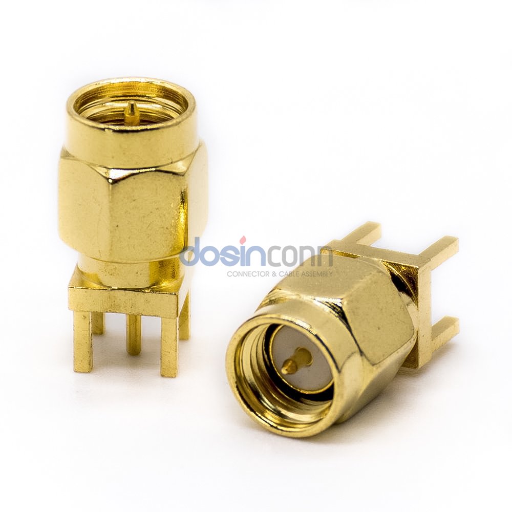PCB Mount Through Hole 50 ohm SMA Male Plug RF Coaxial Connector