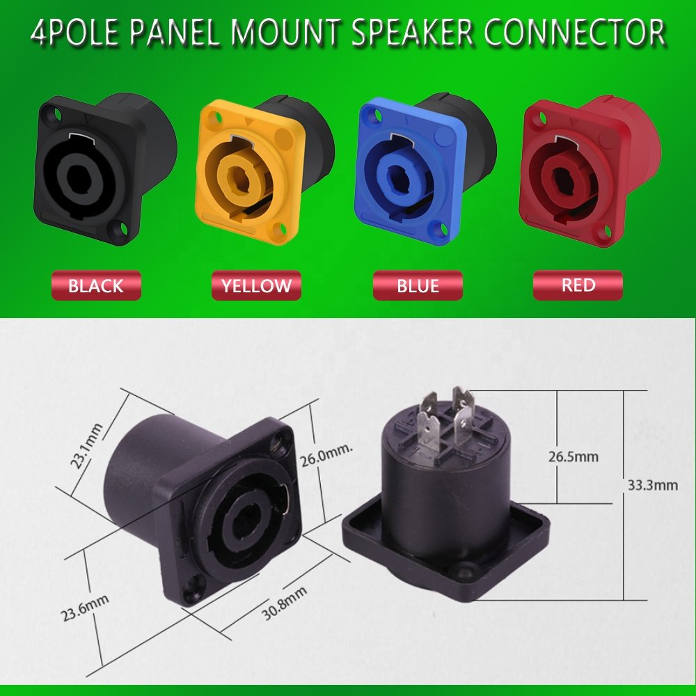 4Pin SpeakON Panel Mount Connectors Chassis Connectors for Loudspeaker Amplifier Interconnections Black Red Yellow Blue