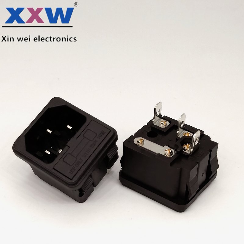 10A 125V C13 C14 ac male socket screw mount 110v ac power socket connector with single fuse 3 Pin power IEC connector