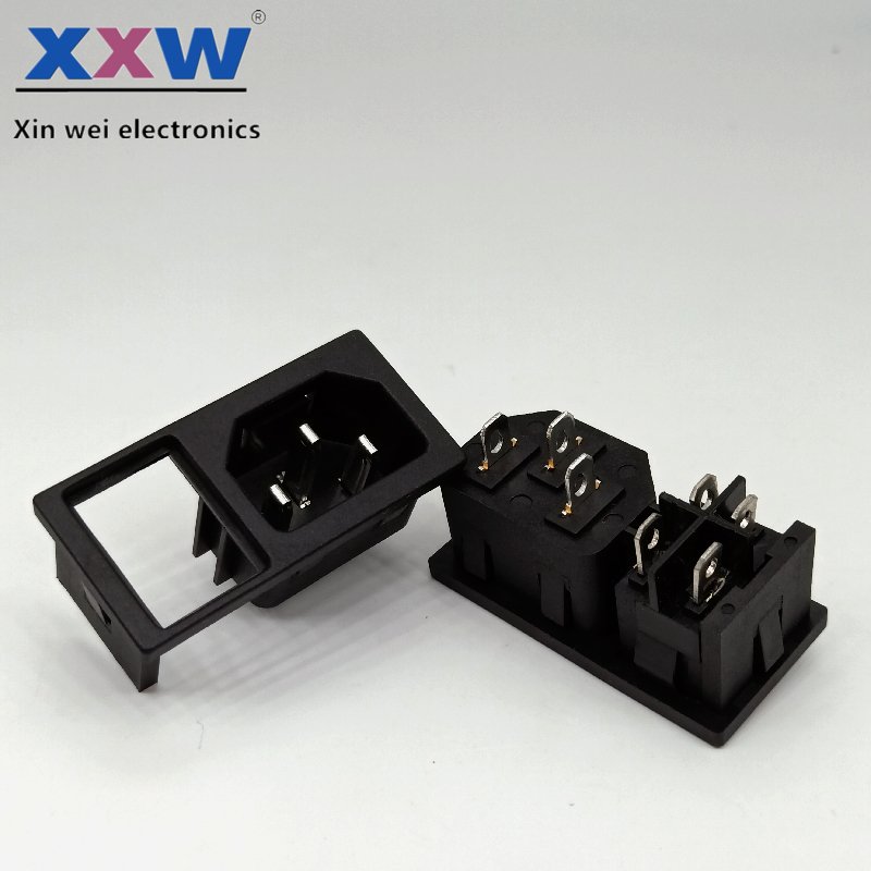 10A 125V C13 C14 ac male socket screw mount 110v ac power socket connector with single fuse 3 Pin power IEC connector