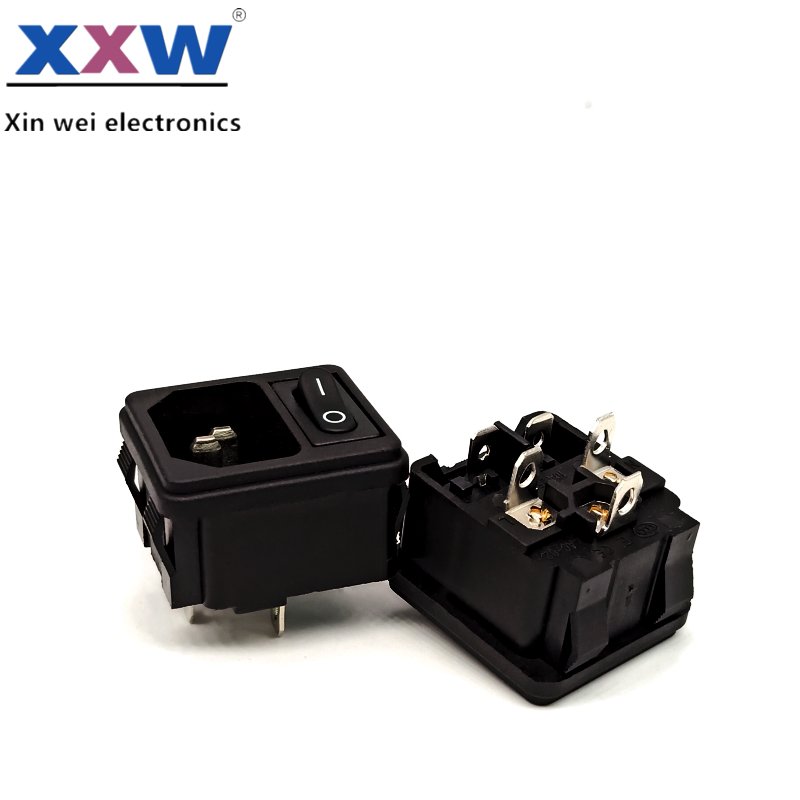 10A 125V C13 C14 ac male socket screw mount 110v ac power socket connector with single fuse 3 Pin power IEC connector