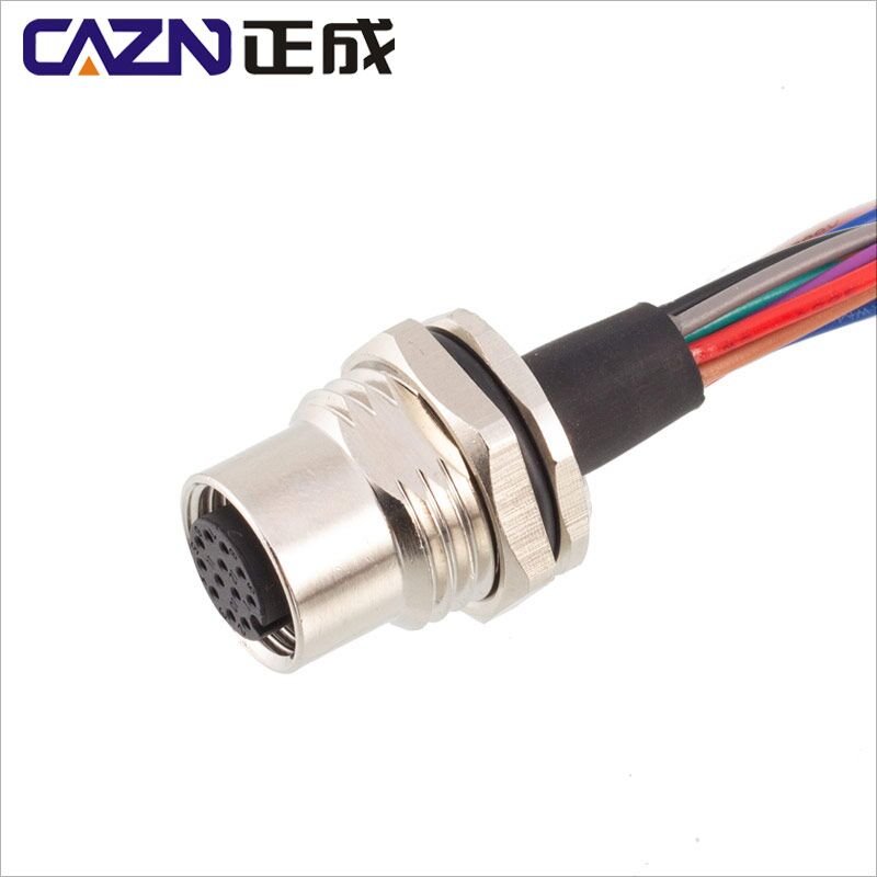 M12 circular signal power connector sensor socket 4 5 6 8 core 12 17pin back panel rear mount flange solder M12 panel connector