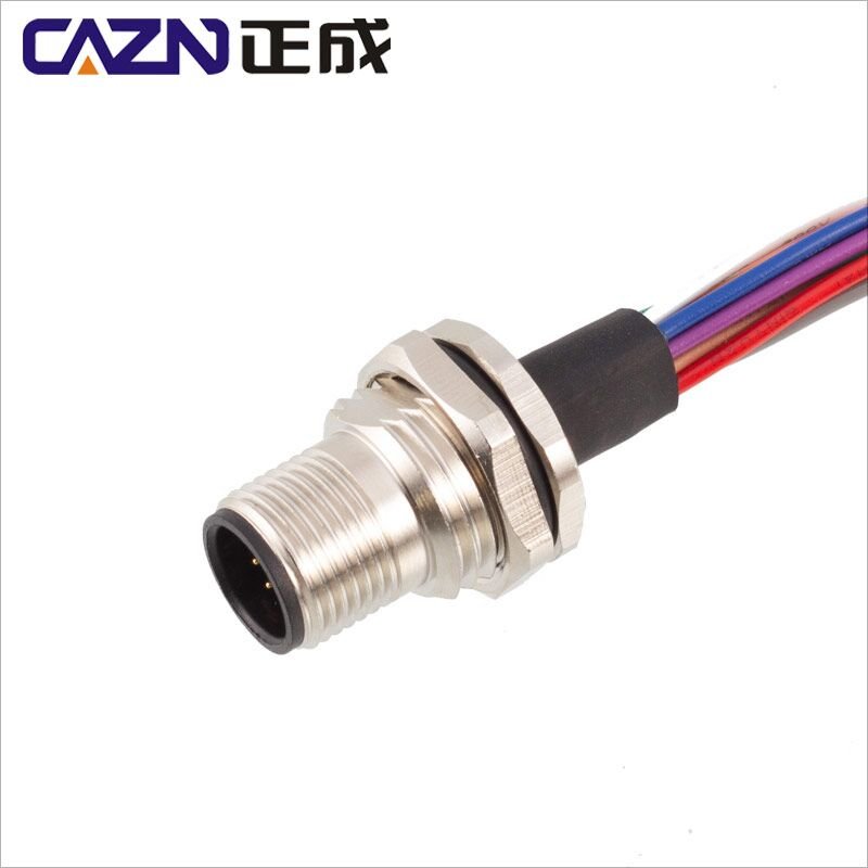 M12 circular signal power connector sensor socket 4 5 6 8 core 12 17pin back panel rear mount flange solder M12 panel connector