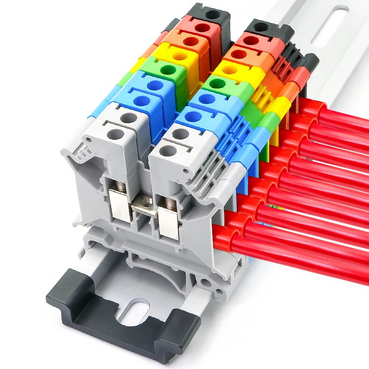 UK 5N Screw Type 24-10 AWG Universal Panel Mounted Conductor Electric Wire Connector Rail Feed Through Din Rail Terminal Blocks
