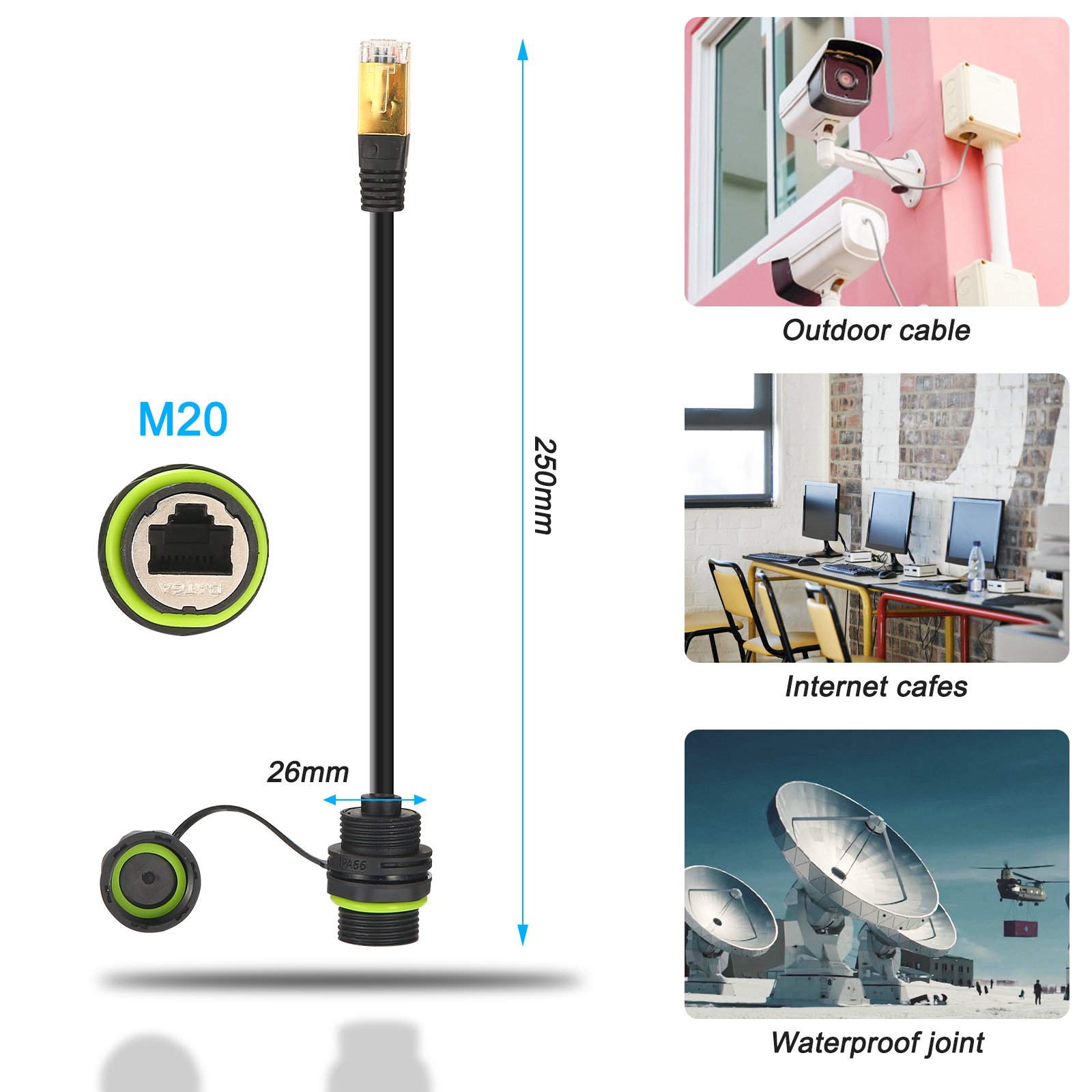 Ip67 Waterproof Panel Type Ethernet Rj45 CAT5 CAT6 CAT7 Cable Connector