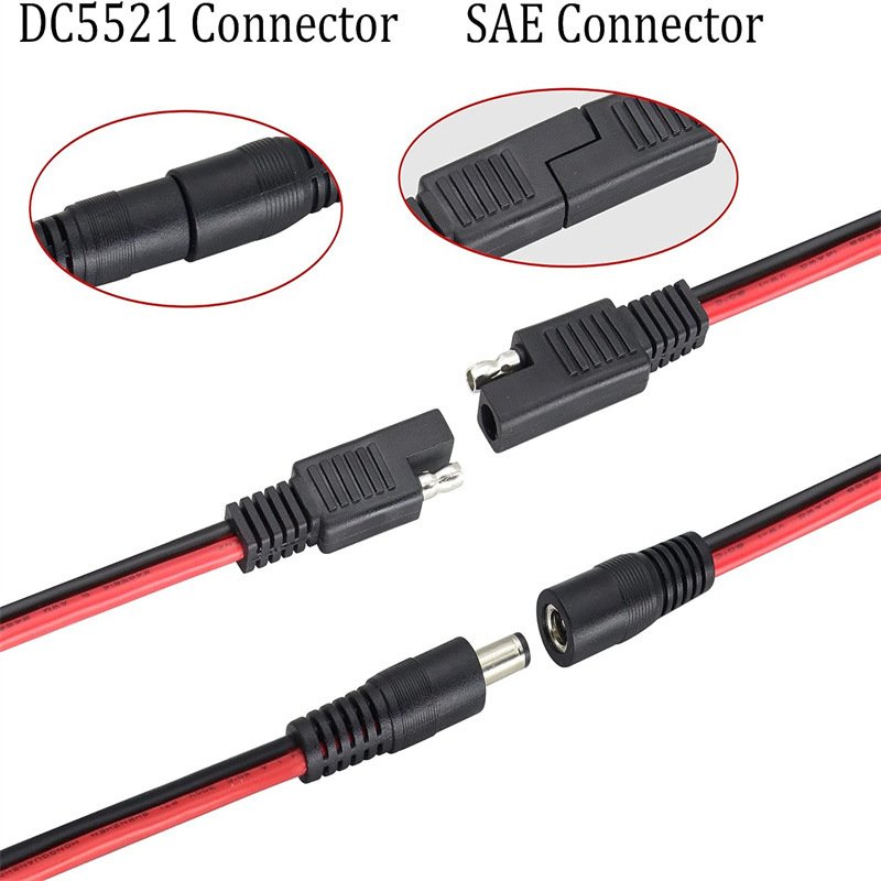 High Quality SAE Plug to DC5.5*2.1 5.5*2.5 6.5*3.0 3.5*1.5mm DC Plug Male Connector for Solar Power Supply Connection