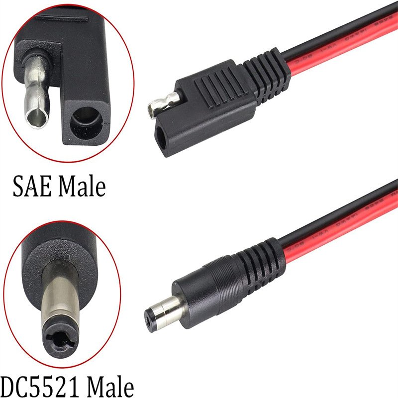 High Quality SAE Plug to DC5.5*2.1 5.5*2.5 6.5*3.0 3.5*1.5mm DC Plug Male Connector for Solar Power Supply Connection