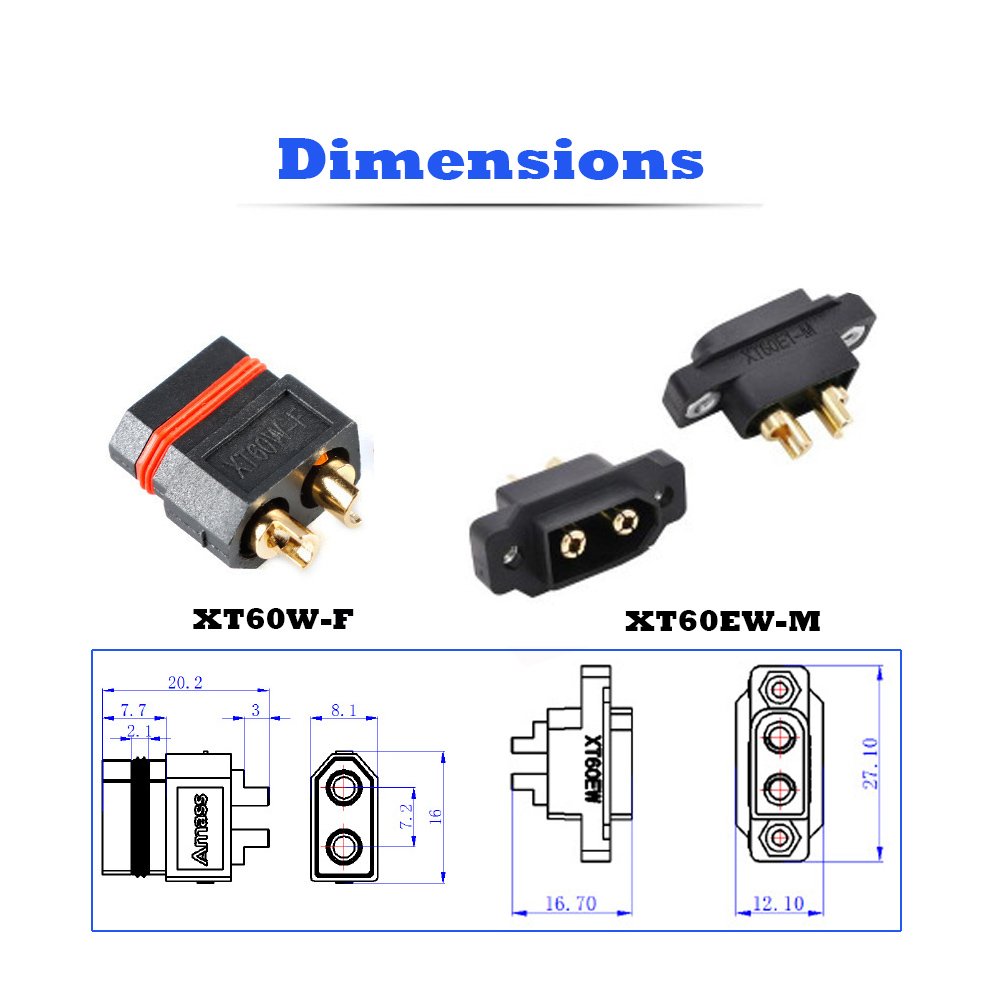 Original Amass Black XT60W XT60EW-M Panel Mount Connector XT60 Waterproof Plug Socket XT60EW XT60W-M Male XT60W-F Female Adapter