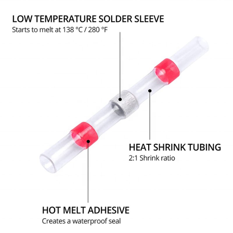 Solder Seal Wire Connectors Heat Shrink Solder Butt Connectors Waterproof Solder Sleeves Self Soldering Wire Connectors