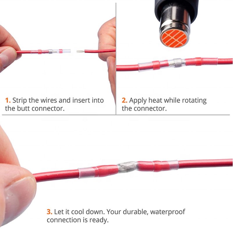 Solder Seal Wire Connectors Heat Shrink Solder Butt Connectors Waterproof Solder Sleeves Self Soldering Wire Connectors