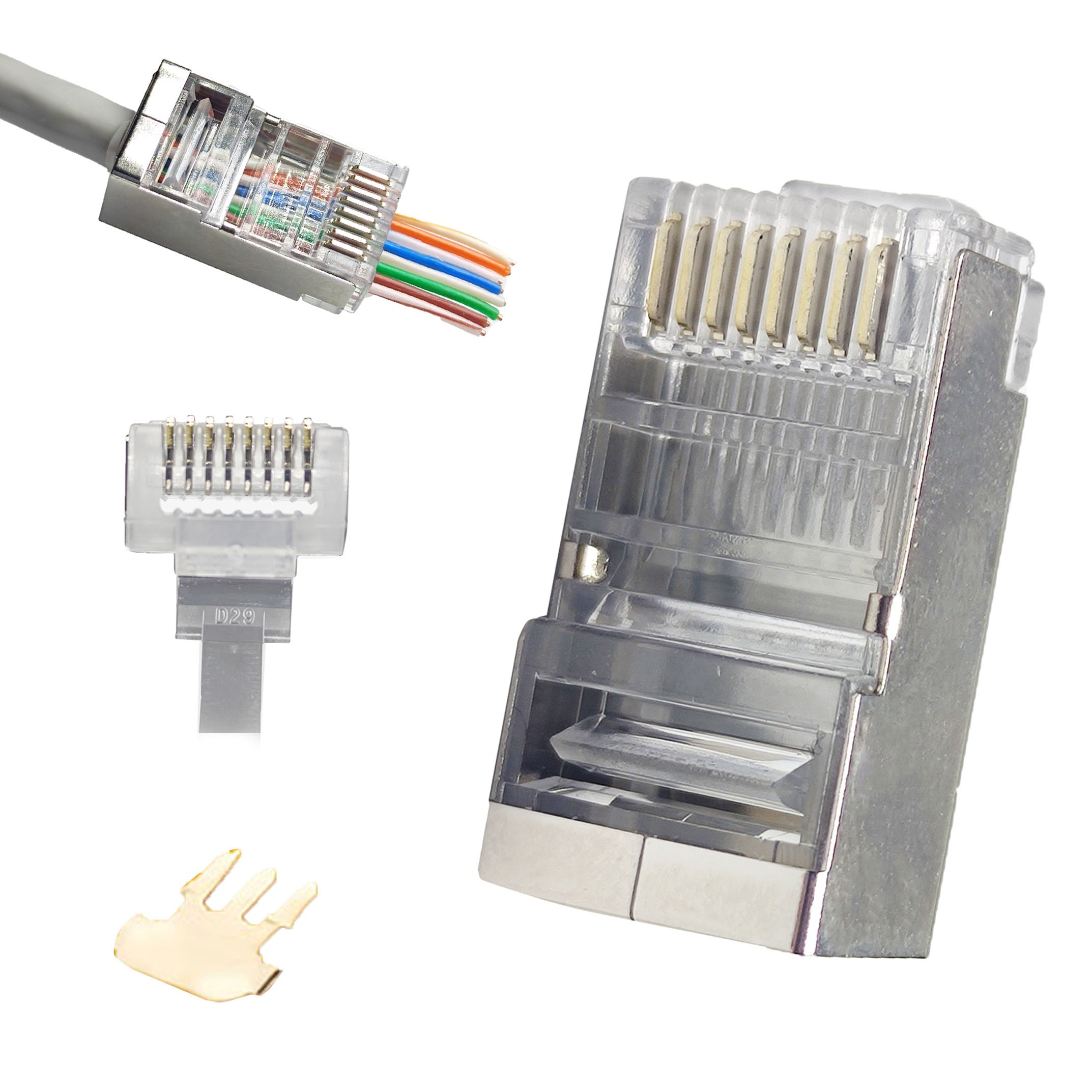 shielded network pass RG45 cable female ethernet plug 8p8c STP pass through cat5e RJ45 connectors