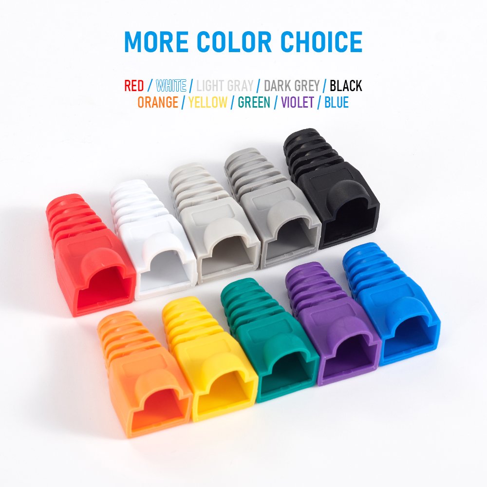 100pcs per Bag 8P8C Protect Cat5 Cat6 RJ45 Modular Plug Cover OD 6.5 PVC Colorful Connectors Boots