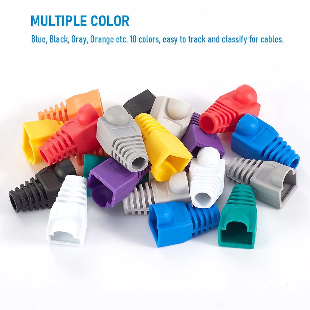100pcs per Bag 8P8C Protect Cat5 Cat6 RJ45 Modular Plug Cover OD 6.5 PVC Colorful Connectors Boots
