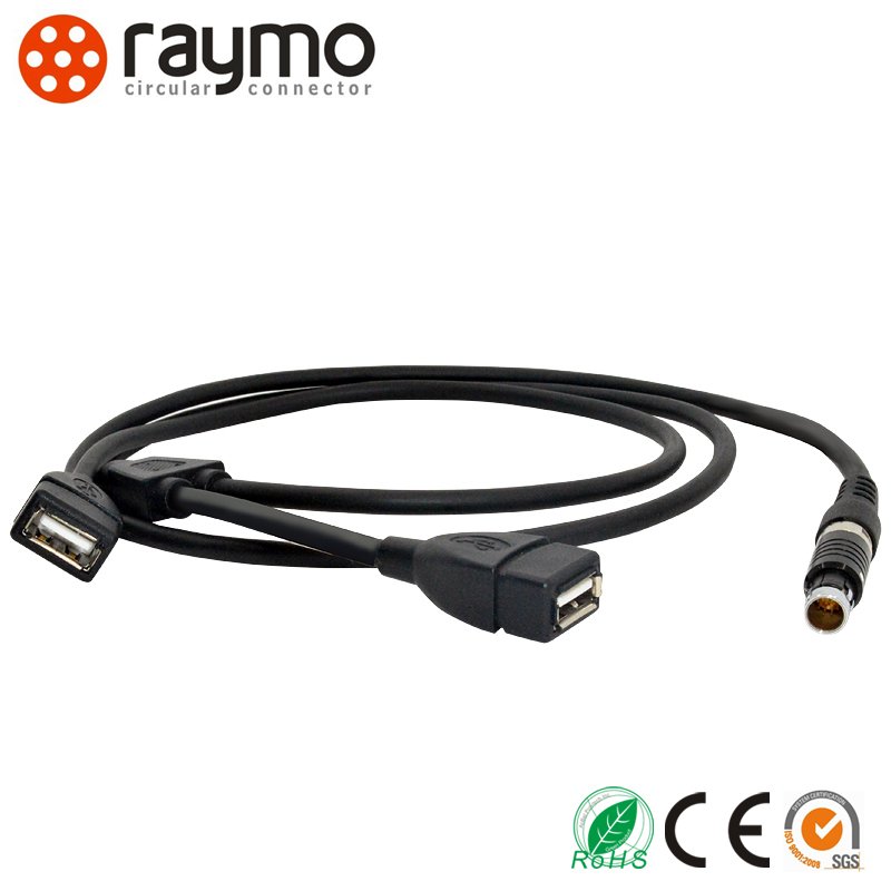 4 pin FHG elbow connector to 2 way D-tap cable mount connector