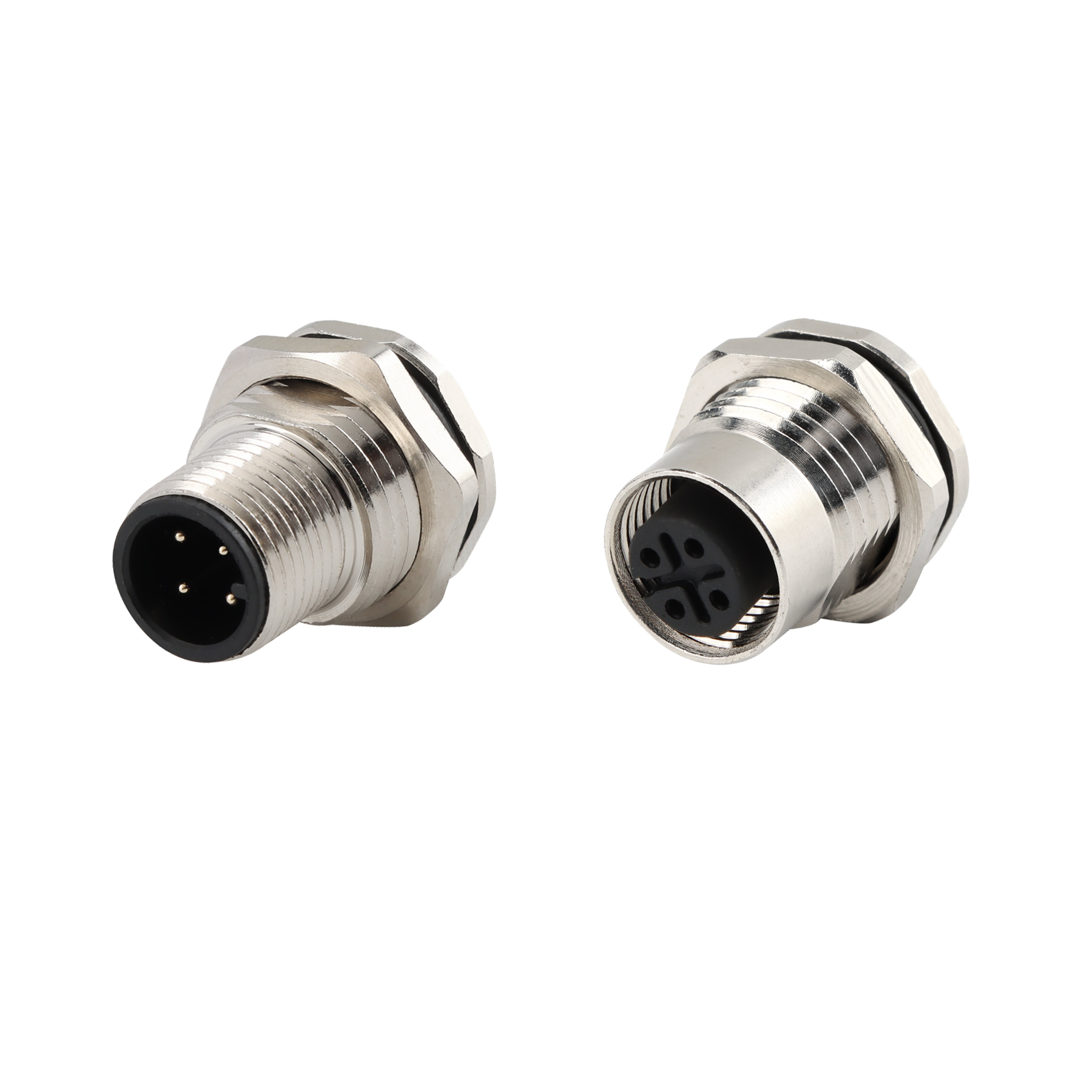 Sensor M12-4-core Industrial Connector Type A plug PCB plate mounted metal male and female connectors