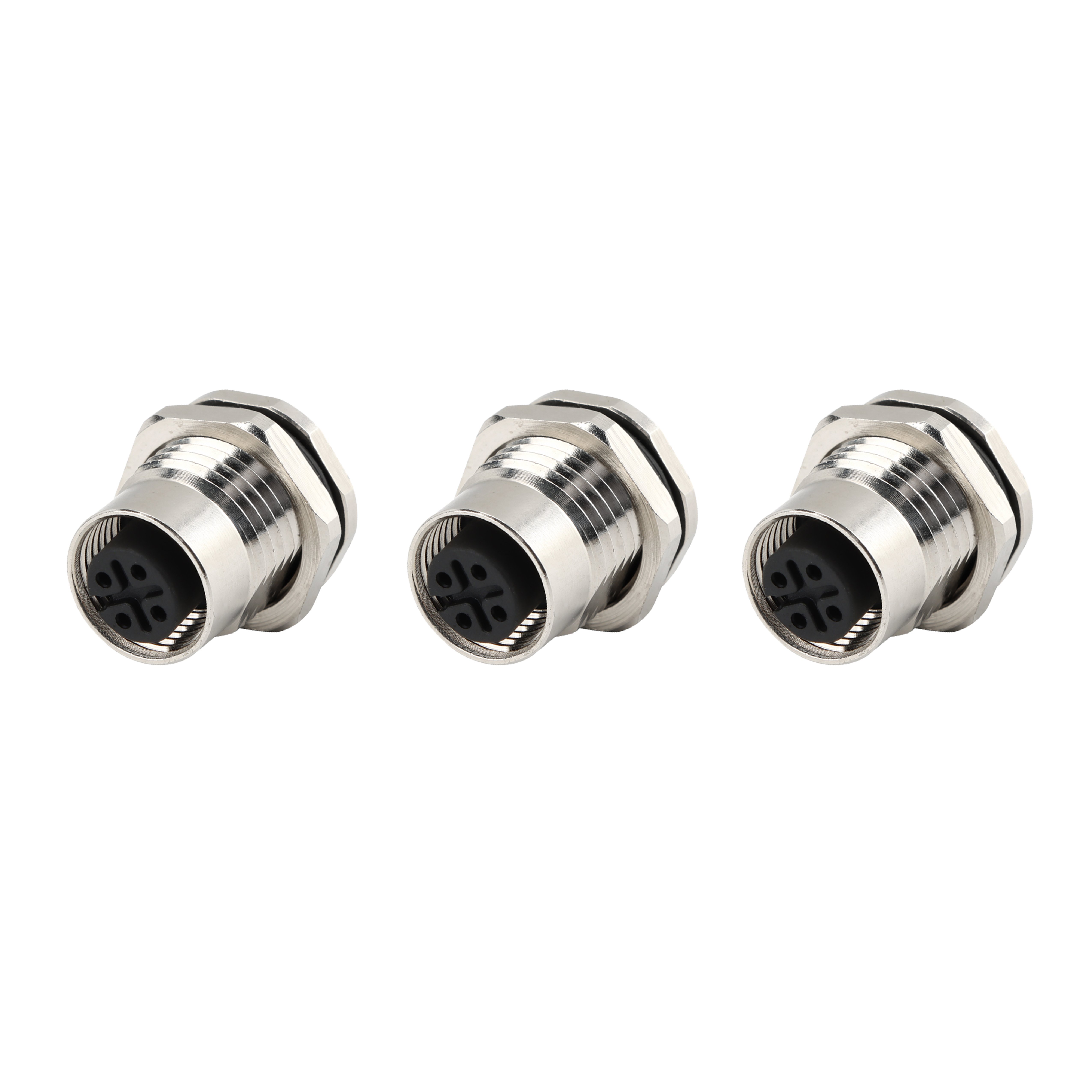 Sensor M12-4-core Industrial Connector Type A plug PCB plate mounted metal male and female connectors