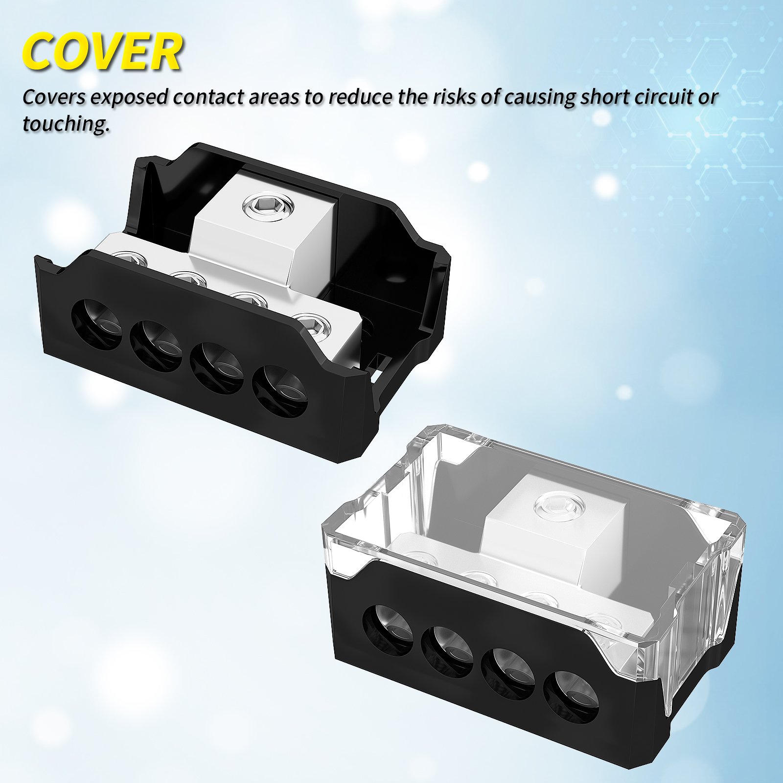 Car Audio 4 Way Power Distribution Block Zinc Alloy 1 IN 4 OUT Battery Connector Terminal for Positive Negative Control Wiring
