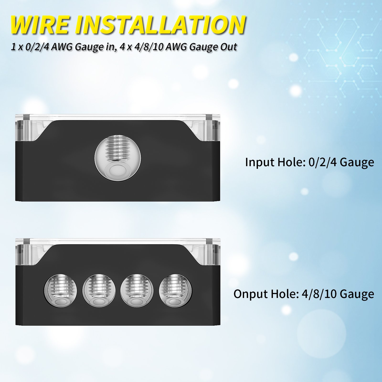 Car Audio 4 Way Power Distribution Block Zinc Alloy 1 IN 4 OUT Battery Connector Terminal for Positive Negative Control Wiring