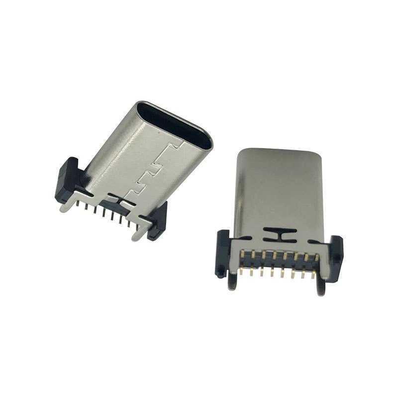 USB Type C 16 Pin Female Socket Connector 180 Degree Vertical Four-Leg Insertion SMT 10.0mm-17.5mm Height for PCB