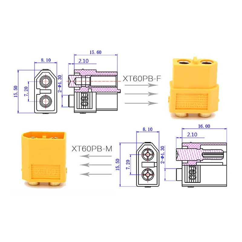Amass XT60PB (PCB Vertical Welding Version) RC Power Battery Plug Connector
