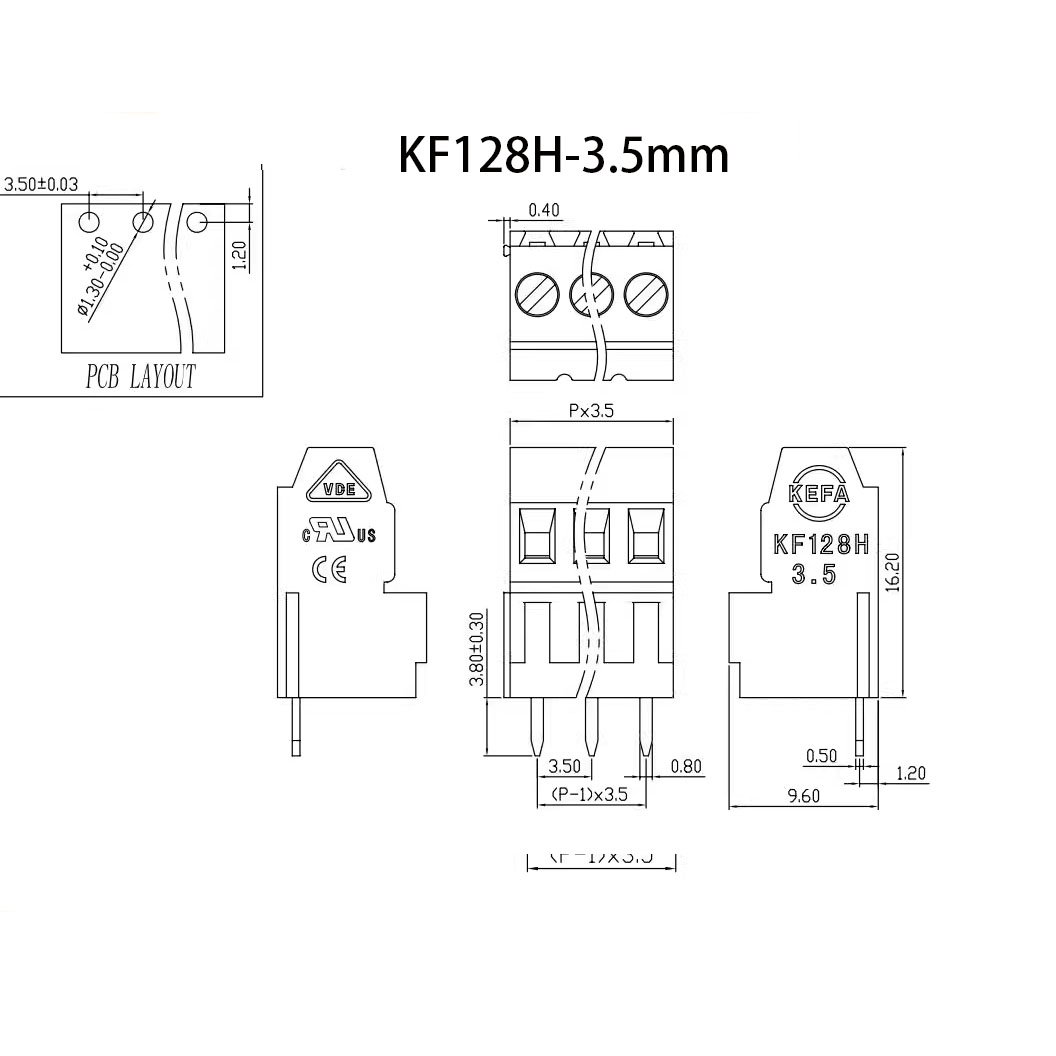 Factory price KF128L KF128H 3.5mm terminal European double row screw type PCB terminal connector