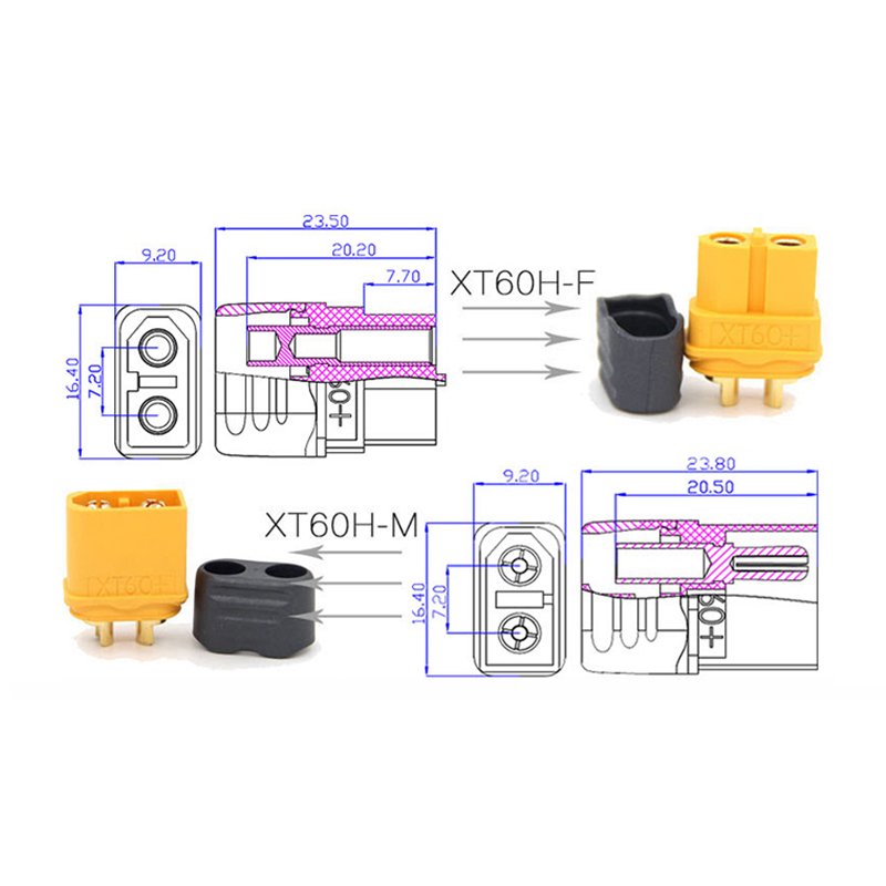 Amass XT60H Connector Yellow Male and Female with Protective Sleeve Aeromodelling Plug