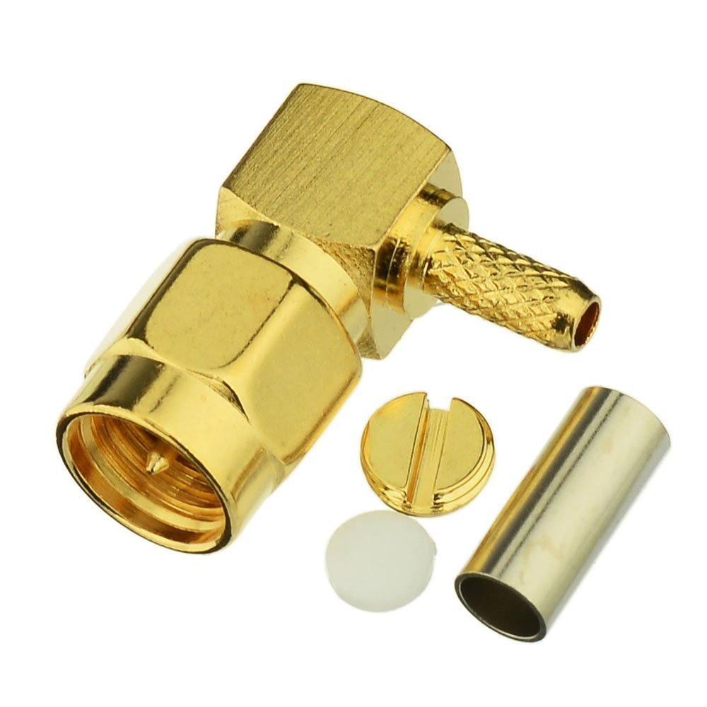 SMA Male Plug Right Angle Crimp Connector for RG174 RG316 Cable
