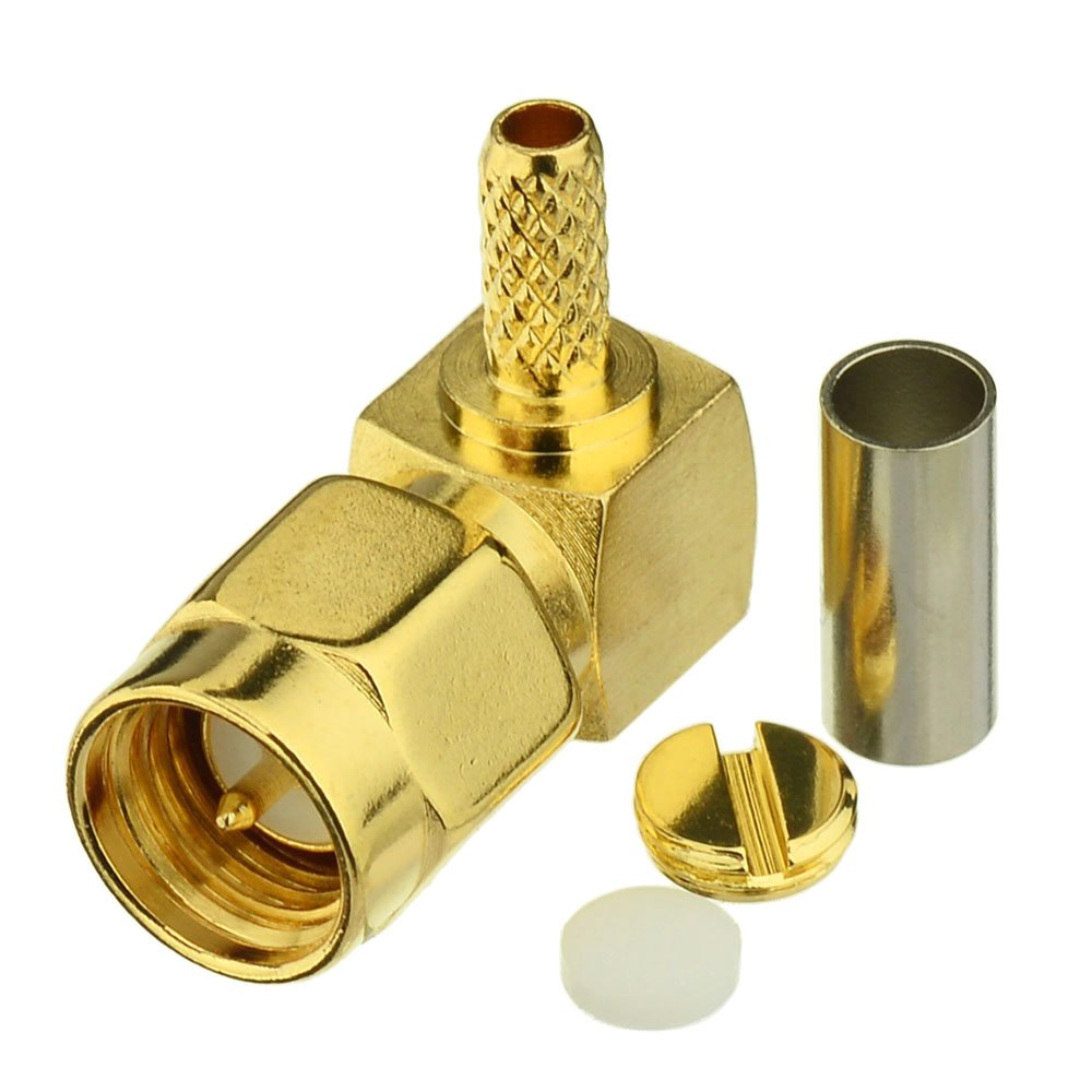 SMA Male Plug Right Angle Crimp Connector for RG174 RG316 Cable