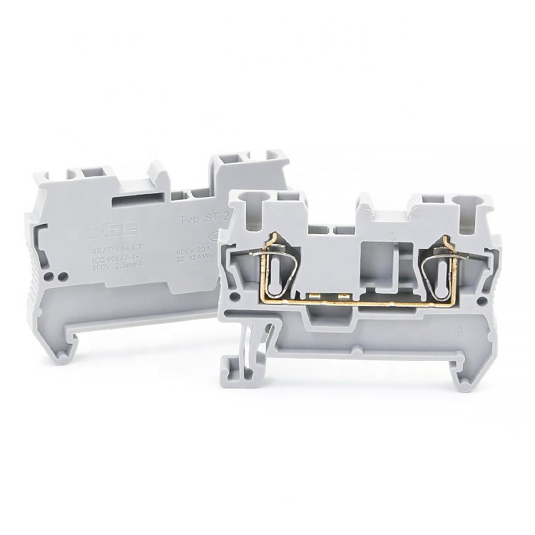 ST2.5 24-12AWG Feed Through Quick Pluggable Cable Wire Connector Electrical Screwless Connection Spring Din Rail Terminal Blocks