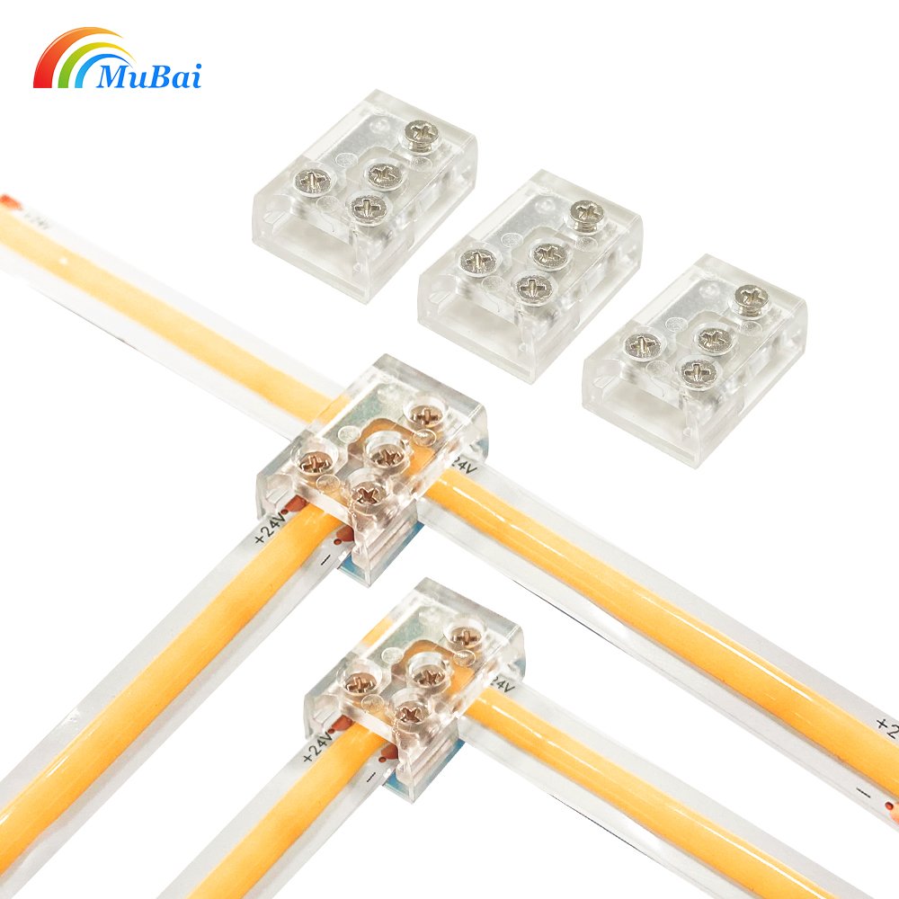 T Shape L shape 2 Pin 8mm 10mm Solderless Transparent Screw LED Strip Light Connector for 12V 24V Single Color LED Light Strip