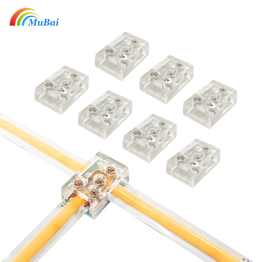 T Shape L shape 2 Pin 8mm 10mm Solderless Transparent Screw LED Strip Light Connector for 12V 24V Single Color LED Light Strip
