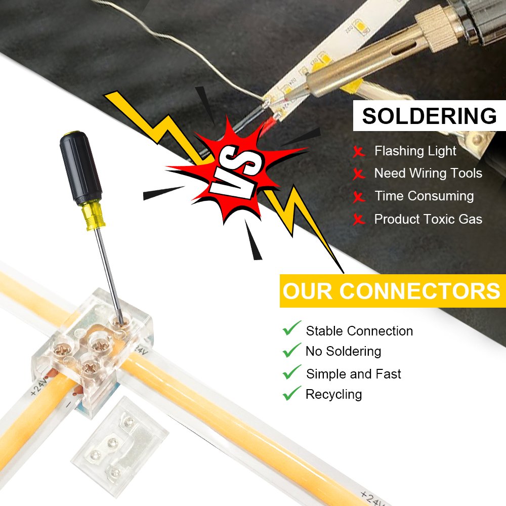 T Shape L shape 2 Pin 8mm 10mm Solderless Transparent Screw LED Strip Light Connector for 12V 24V Single Color LED Light Strip